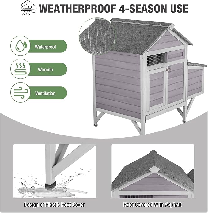 Outdoor Chicken Coop with Nesting Box, Upgrade Durable Chicken House with Leakproof Pull-on Tray and Weatherproof Roof