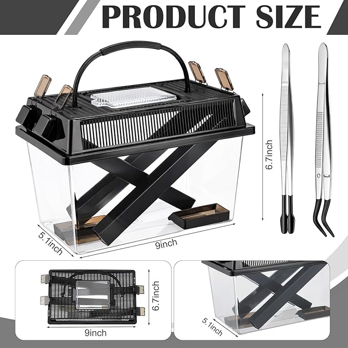 Mifoci Large Cricket Keeper Equipped with Water and Food Feeding Dish, High Transparency Cricket Pen with Dispenser Tubes, Insect Keeper for Gecko Snake Lizards Reptiles