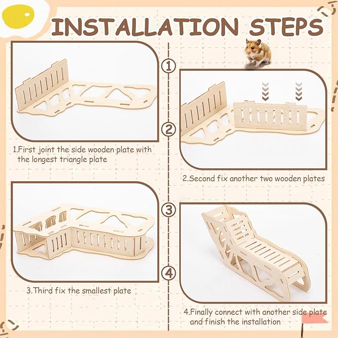 BreezeHug 4 Pcs Hamster Platform Hideout Wooden Tunnel Ladder Playhouse Hamster Game Climbing Toy with Platform Cage Accessories for Small Pets Dwarf Syrian Mice Degus Gerbils Squirrel(Tunnel)