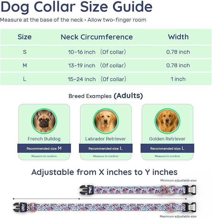 WhoseID Airtag Dog Collar,with Waterproof airtag Holder，Original Stylish Cute Pattern Design.QR Code ID Buckle，Comfortable Soft Cotton for Small Medium Large Dogs