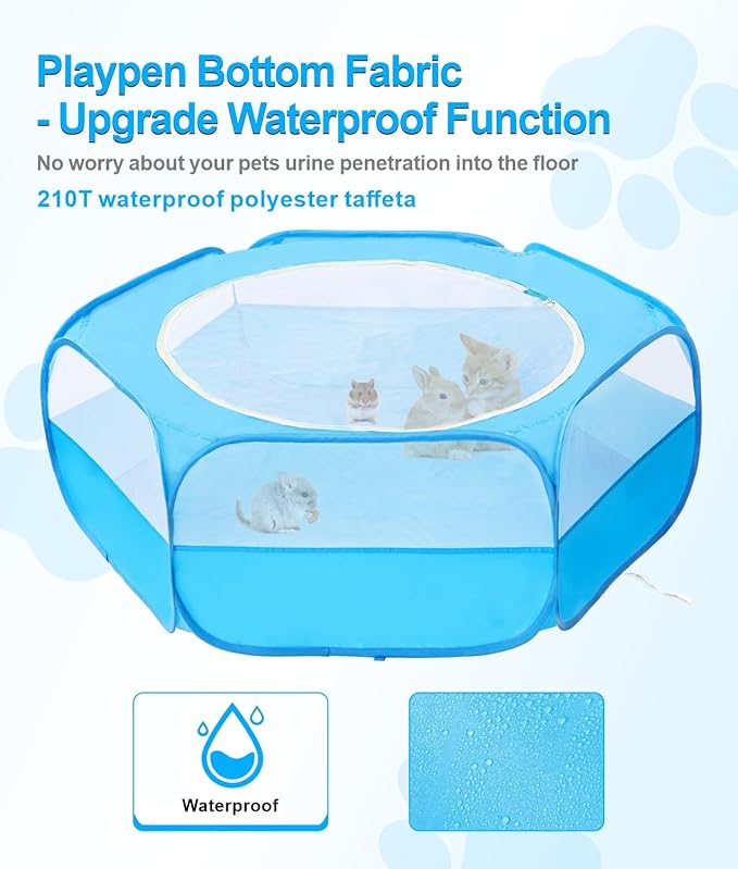 Small Animal Playpen with Cover, Portable Pop Up Pet Enclosure for Rabbits, Guinea Pigs, Hamsters, Chinchillas, Ferrets & Kittens, Indoor Outdoor Waterproof Play Pen, Cage Tent & Chick Brooder Box