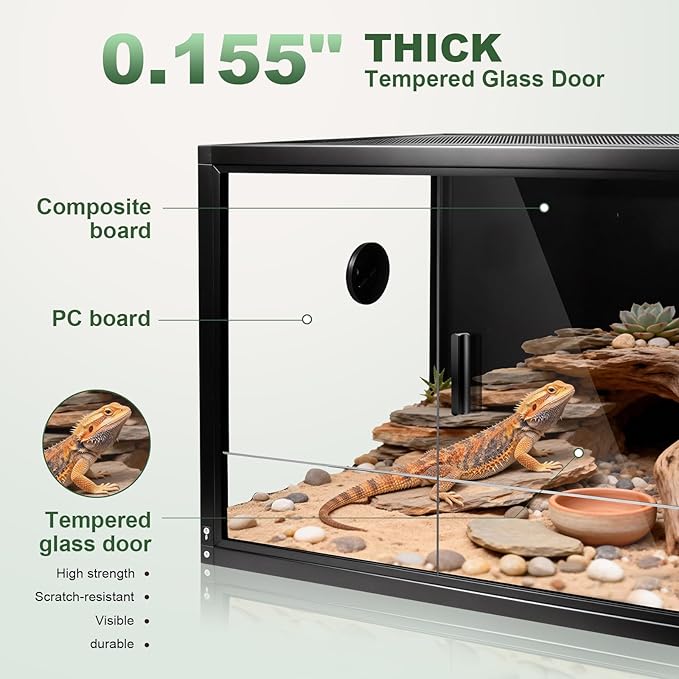 MECESOR 50 Gallon Glass Bearded Drangon Tank，36"x18"x18" Reptile Terrarium Reptiles Vivarium Enclosure with Top Screen Ventilation & Sliding Door Habitat Tank for Ball Python，Gecko, Lizard，Snake