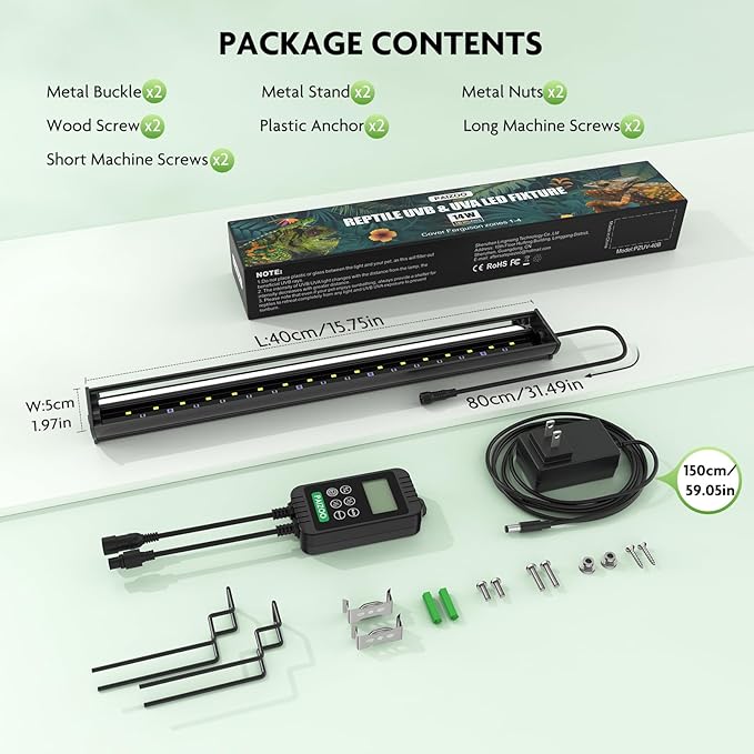 PAIZOO LED UVB Light for Reptiles, 16" UVA UVB Reptile Light with Controller, Auto and Manual Modes, Full Spectrum Reptile Lamp Bar Ideal for Bearded Dragon, Lizards, Snakes, Turtles, 14W