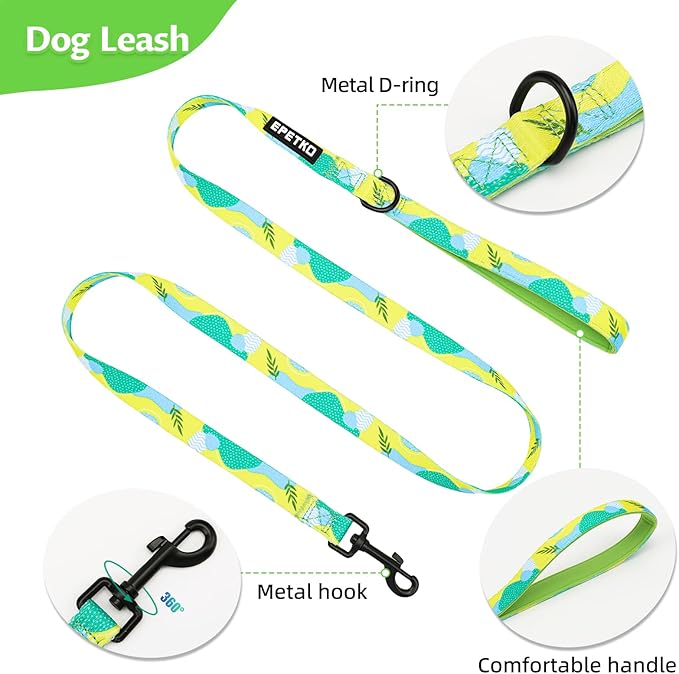 Small Dog Harness and Leash Set of 6, No Pull Soft Lightweight Mesh Puppy Harness， Adjustable Cute Floral Pattern Pet Harness for Small Medium Dogs (Green Leaf, S)