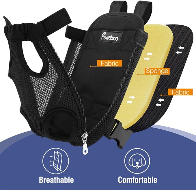 Pawaboo Pet Carrier Backpack, Pet Front Dog Cat Carrier Backpack, Legs Out, Easy-Fit for Traveling Hiking Camping, Travel Bag Backpacks for Small Dogs Cats 2.5-5lbs, S, Black