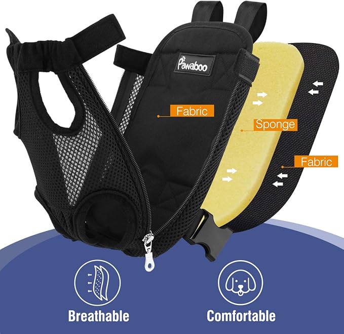 Pawaboo Adjustable Dog Carrier Backpack, Pet Front Cat Carrier Bag for Traveling Hiking, Pet Carriers Backpack for Small Dogs Puppies Cats 13-16lbs, XL, Black