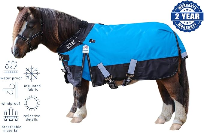 Derby Originals Nordic-Tough 1200D Heavyweight Mini Horse & Pony Turnout Blanket – Waterproof, Breathable, 300g Insulation, 210T Lining, Reflective, 2-Year Warranty (Turquoise, 42")