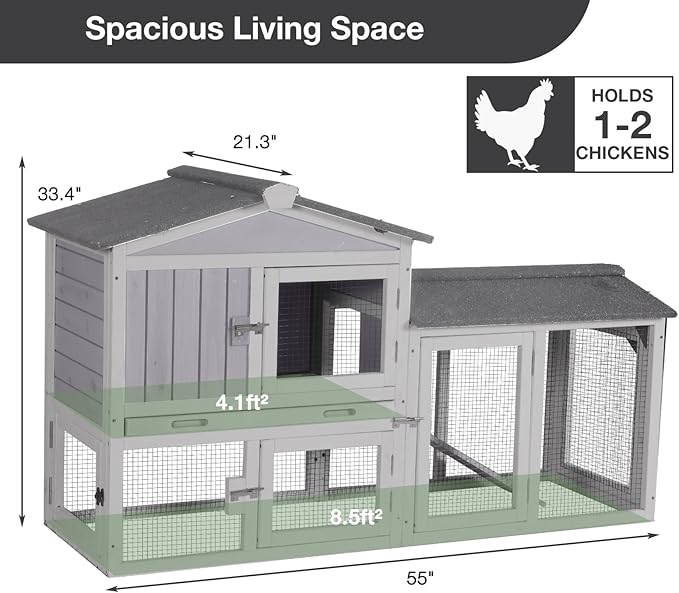 Chicken Coop Outdoor, Wooden Chicken House with Leakproof Tray and Waterproof Roof, Small Chicken Coops for 2 Chickens, Duck House, Rabbit Hutch