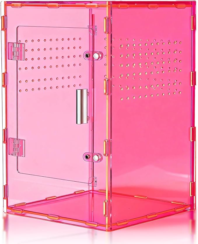 8x8x12 Terrarium Acrylic Reptile Enclosure – Cyberpunk Pink Reptile Tank with Tropical Rainforest-Inspired Design for Crested Geckos & Small Pets