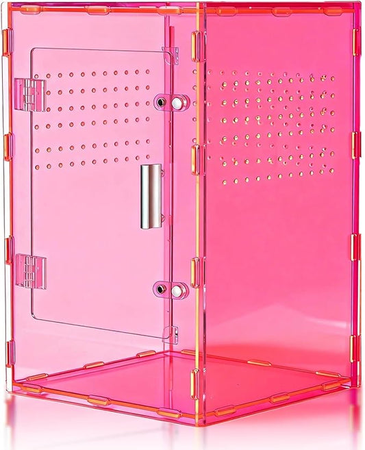 8x8x12 Terrarium Acrylic Reptile Enclosure – Cyberpunk Pink Reptile Tank with Tropical Rainforest-Inspired Design for Crested Geckos & Small Pets