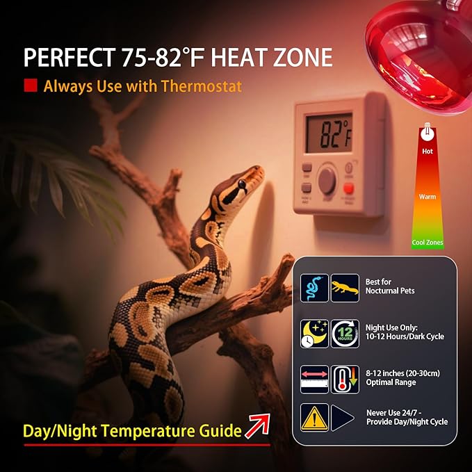 Reptile Heat Lamp, 100W Heat Lamp for Lizard & Reptile Night Heat Bulb - 2-Pack Infrared Light Bulb with Voltage Protection (110-130V, No UVB, E26/E27 Base)