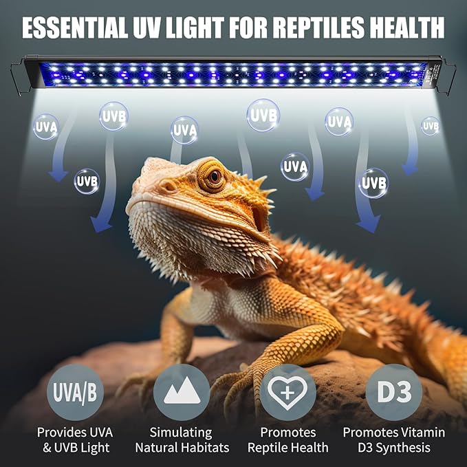 27-Inch LED UVA UVB Light for Reptiles with Controller, Full Spectrum UVA & UVB Reptile Light with Auto 24-Hour Cycle Timer & 10 Dimmable for Bearded Dragons, Turtles, Frogs, Snakes, Plants