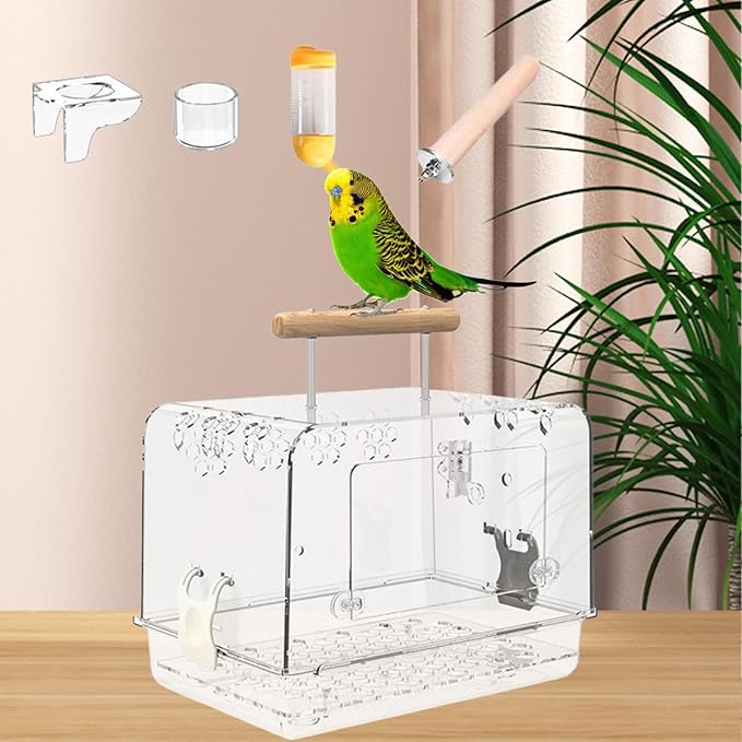 Portable Clear Bird Carrier for Small Parrots, Whole Set
