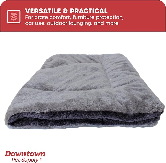 Downtown Pet Supply - Dog Crate Mat - Comfort Bed for Dogs or Cats - Soft Fleece Nap Mat - Easy Maintenance, Machine Washable - Charcoal/Silver - 42 in x 27 in - Extra Large
