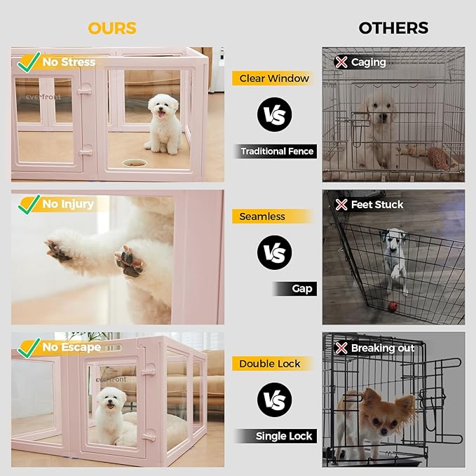 EVERFRONT Clear Acrylic Plastic Dog Playpen - Clear Dog Play Pen - Easy Assemble Acrylic Dog Playpen - Puppy Playpen, Cat Playpen, Small Animal Playpen, Dog Play Pen Indoors (Pink-30.3" H, 10PCS)