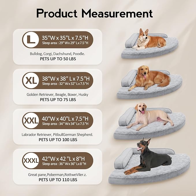 MEKIY Orthopedic Dog Bed for Extra Large Dogs - XXL Egg-Crate Memory Foam Dog Beds with Removable Washable Cover, Waterproof Pet Beds with Non-Slip Bottom, Grey