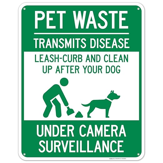 Pet Waste Leash-Curb and Clean Up After Your Dog Under Camera Surveillance Sign, (SI-63188) 24x30 Inches, 55 mil Thick HDPS (high Density polystyrene), Made in USA
