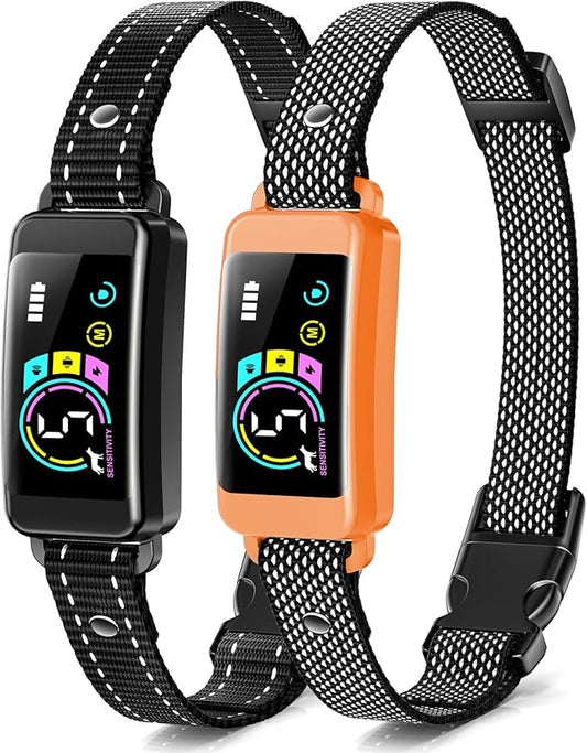Bark Collar, 2 Pack Smart Dog Bark Collar for Large Medium Small Dogs, Anti Barking Device for Dogs Training Collar with Beep Vibration Harmless Shock, 5 Adjustable Sensitivity (Orange)