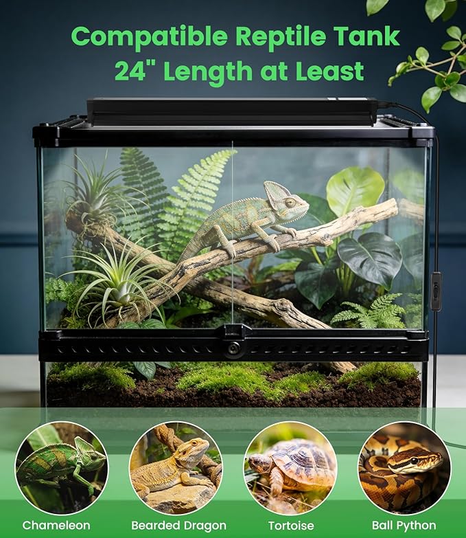 12W T5 UVB LED Reptile Light – High Output UVA UVB Light for Bearded Dragon, T5 10.0 UVB Reptile Light Fixture (19.6")