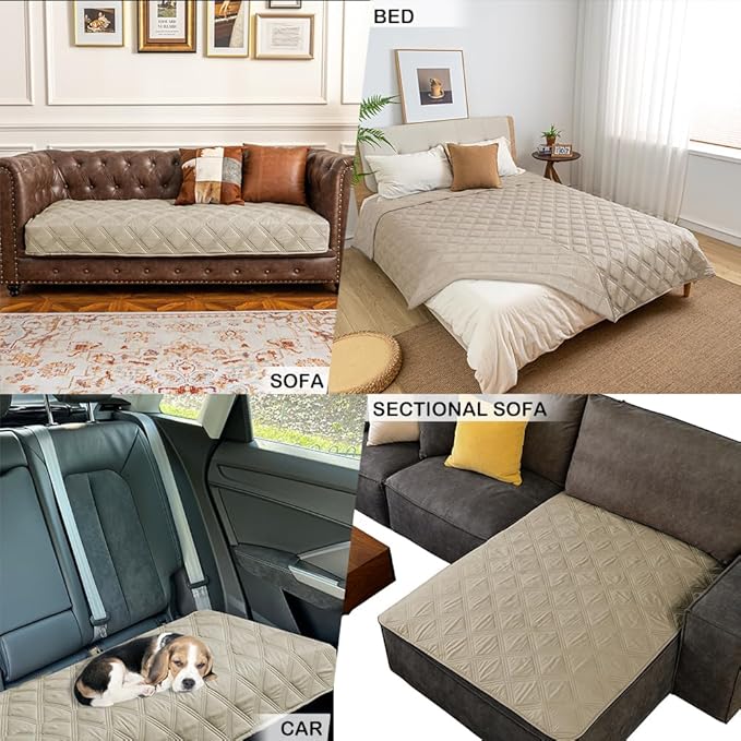 fuguitex Waterproof Dog Blanket Reversible for Small Dogs Resistant Leakproof Washable Couch Cushion Bed Protector Cover for Indoor Furniture Pet Friendly（82"*82",Brown+Khaki+Khaki