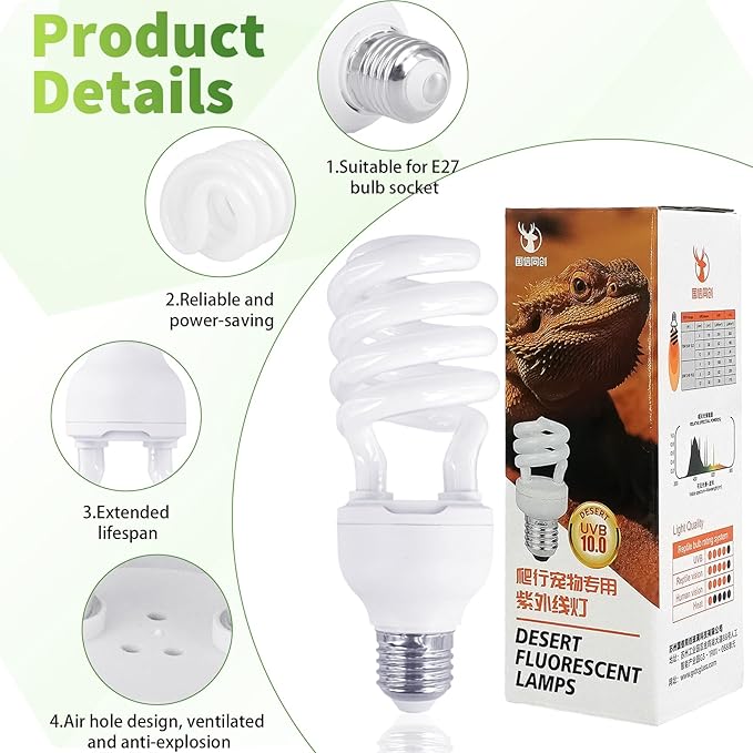 5 Pcs Uvb Reptile Light 10.0 26 W Compact Fluorescent Simulation Color Uvb Bulb for Turtle Bearded Dragon Lizard Gecko Desert Tropical Sub Tropical Reptiles