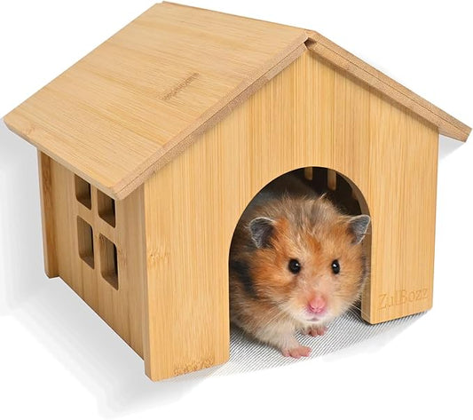 Bamboo Wooden Hamster Hideout House No Assembly Hamster Cage Accessories Hamster Shelter Hut Nest Toy Habitat Decor for Dwarf Syrian Hamsters Small Animal Cage Decor Multi Size Variants Medium