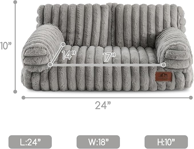 Hollypet Fluffy Dog Cat Bed Pet Couch Beds Plush Soft Warming Washable Puppy Bed for Small Medium Dogs and Large Cats, Dark Gray, 24" L x 18" W x 10" Th