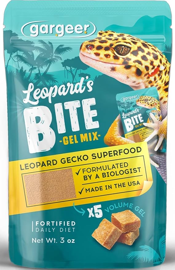 Gargeer Leopard Gecko Food 3oz. Complete Gel Diet for Both Juveniles and Adults. Proudly Made in The USA, Using Premium Ingredients, Fortified Gourmet Formula. Enjoy!