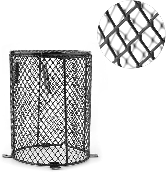 Reptile Lamp Cover, Iron Material, 6 Inch Height, Screws, Day Night Heating Ceramic Bulb, Cylinder Shape, for Reptile Lamps, with Pet Anti Scald Mesh (Round)