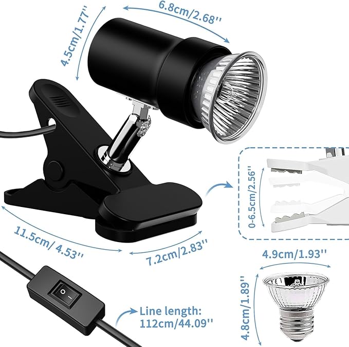 Moonorange Reptile Heat Lamp, Rotatable UVA/UVB Light with 2pcs Basking Bulbs (25W + 35W), Suitable for Turtle, Lizard, Bearded Dragon, Snake, Reptiles (Black)