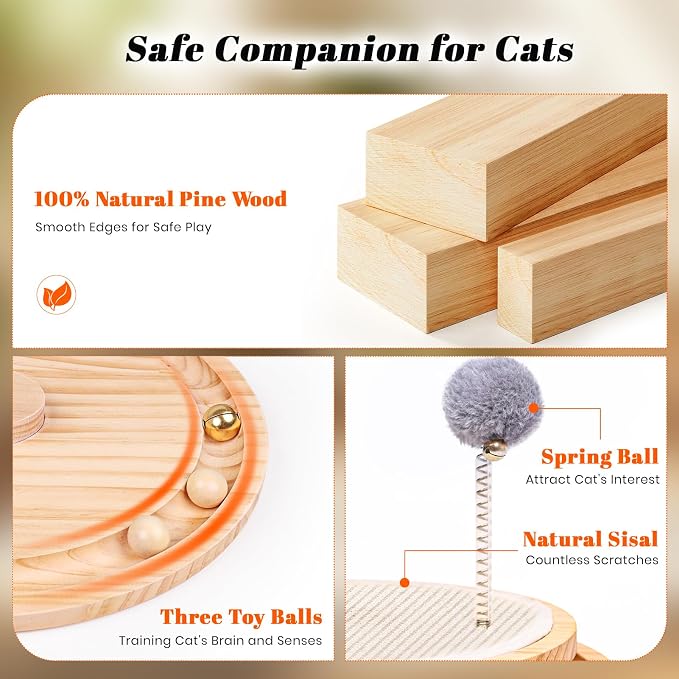 LMUGOOS Cat Scratcher, Cat Natural Sisal Scratching Pad, Kitten Interactive Toy with Ball Track Spring Ball for Chasing Hunting Mental Physical Exercise Puzzle - Image 5