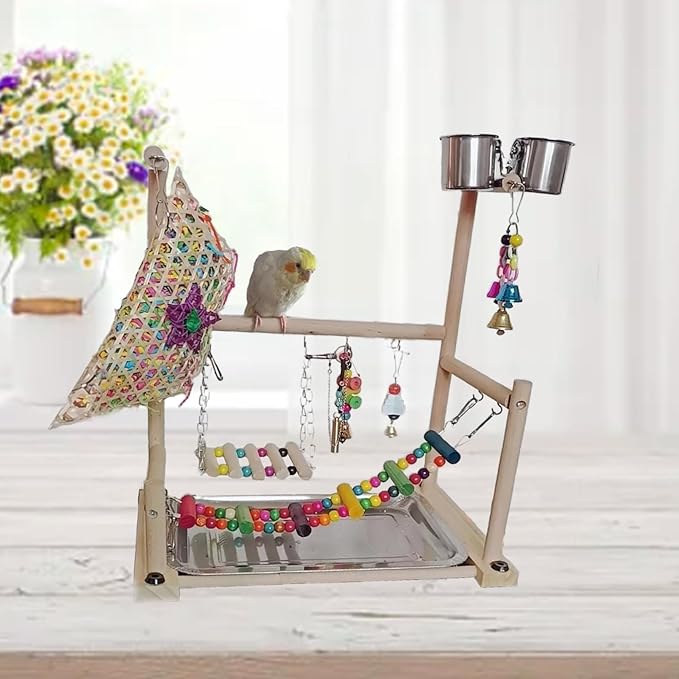 kathson Bird Playground,Parakeet Play Stand,Parrots Play Gym with Food Bowls,Cockatiel Playstand with Chewing&Exercise Toys,Birds Perch Stand for Budgie Conures Lovebirds