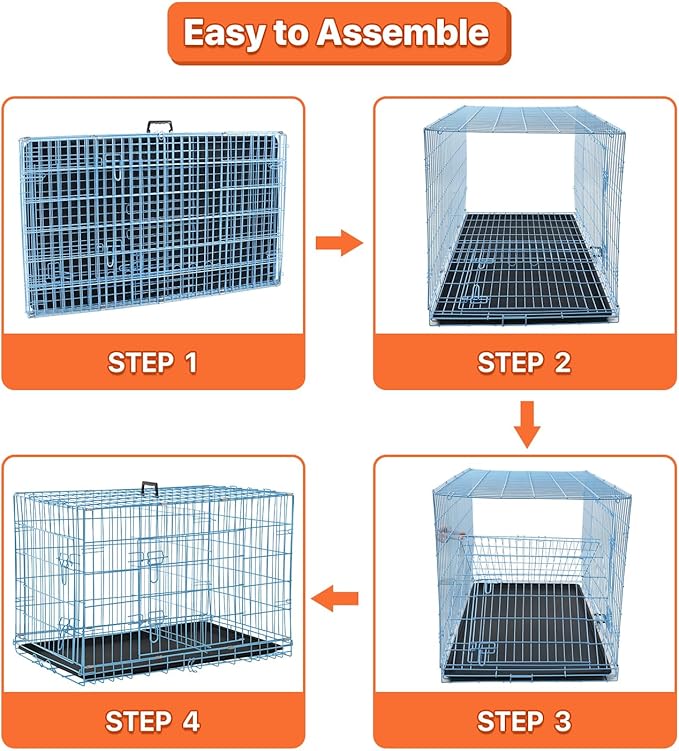 Dog Crate for Large Medium Small Dogs, Folding Dog Kennel Cage with Plastic Tray & Divider 48"/42"/ 36"/ 30"/ 24" Indoor Outdoor Metal Double Door Heavy Duty Dog Pen Enclosure, Blue(36 Inch)