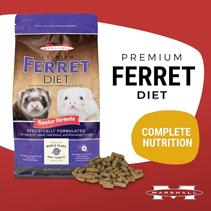 Marshall Premium Ferret Diet Senior Formula – 4 lbs – Supports Digestion, Muscle Health & Vitality – Balanced Nutrition for Aging Ferrets with Essential Nutrients