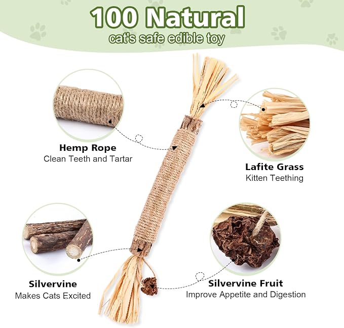 WOUSEDO 8 Pack Catnip Chew Toys for Cats, Cotton Sisal Rope Toys - Image 2