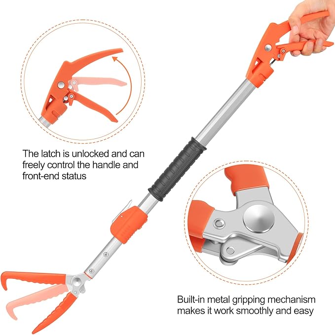 Kalkal Snake Grabber Tool, 60” Professional Aluminum Alloy Telescopic Rattle Snake Tongs, Reptile Grabber Snake Catcher Wide Jaw Handling Tool with Lock