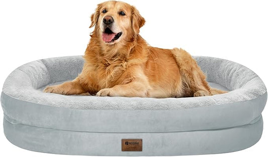 Orthopedic Dog Bed for Large Dogs, Waterproof Dog Bed for Large Size Dogs with Bolsters, Egg Crate Foam Sofa Bed with Washable Removable Cover & Non-Slip Bottom, Silver
