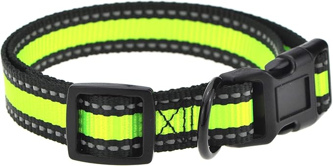 Mile High Life Night Reflective Double Adjustable Band Nylon Small Puppy Pet Dog Combo Collar Leash and Harness Set (Reflective Edge Lime Green, Small (Pack of 3))