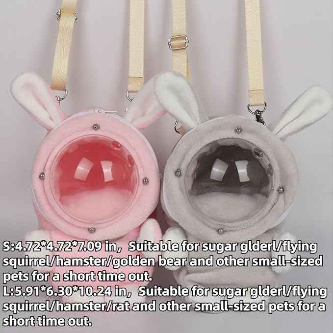 Sugar Glider Bonding Pouch Bonding Pouch Carry for Rat Syrian Hamster Hedgehog Small Pocket Pets, Gerbil Travel Bag Cute Bunny-Shaped Outing Bag with Large Transparent Window (Grey,Small)