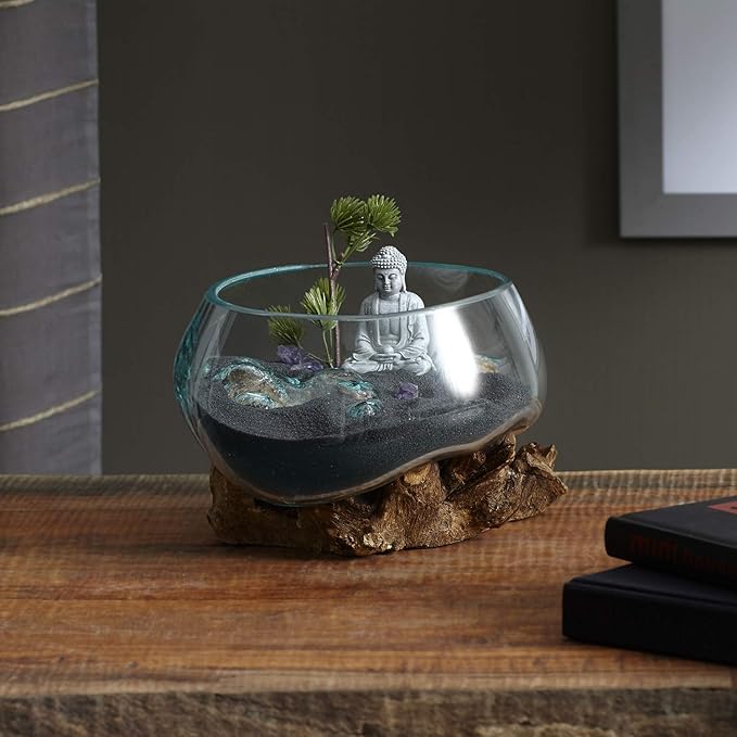 Cohasset Molten Glass | #658-20 | Wide Mouth Molten Glass | Terrarium | Fairy Garden | Approximately 8" Wide | Natural Wood and Recycled Glass |