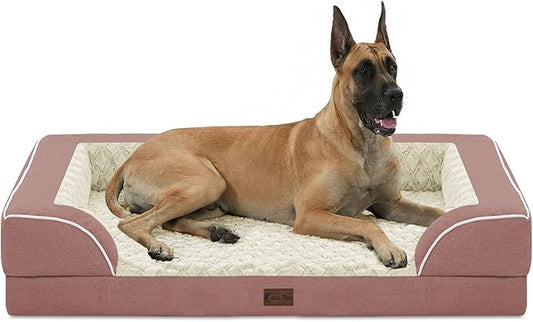 Orthopedic XXL Dog Beds, Waterproof Memory Foam Big Pet Bed for Extra Large Sized Dogs 53x42Inch, Non-Slip Bottom and Egg-Crate Foam Dog Couch Bed with Washable Removable Cover, Pink