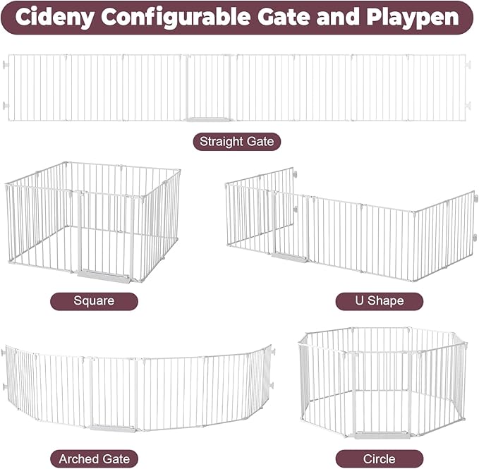 190" Extra Wide Baby Gate Playpen, Adjustable Baby Fence Play Yard, Long Dog Gates Indoor for Stair Doorway Fireplace, Large Child Gate for Toddler Kid Pet, Family Essentials Safty Gate, White