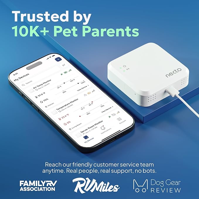 RV Pet Temperature Monitor - No WiFi Required - Remote Power Outage & Temp Sensor with App Alerts. Cellular Monitoring System for Home Safety & Server Room (1 Year Subscription Included)