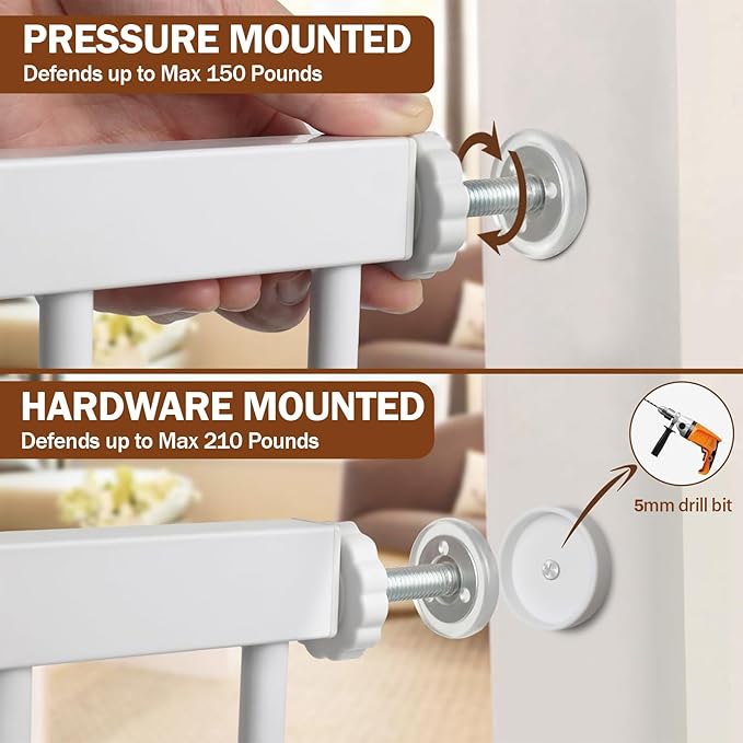 Mumeasy 36" High Extra Tall Dog Gate, 29.6"-40.5" Wide Pressure Mounted Tall Baby Gate for Dog, Auto Close Pet Gate with Door for Stairs,Doorways,House,White
