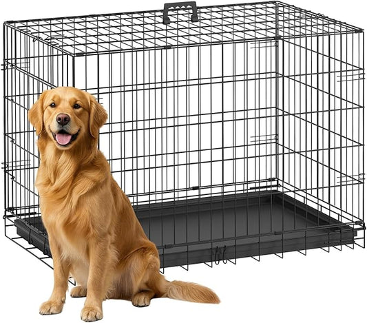 FDW Dog Crate 36-Inch Dog Cage Single Door Foldable Metal Kennel with Leakproof Tray Foldable Design Indoor Outdoor Use for Medium Dogs,Dark Black