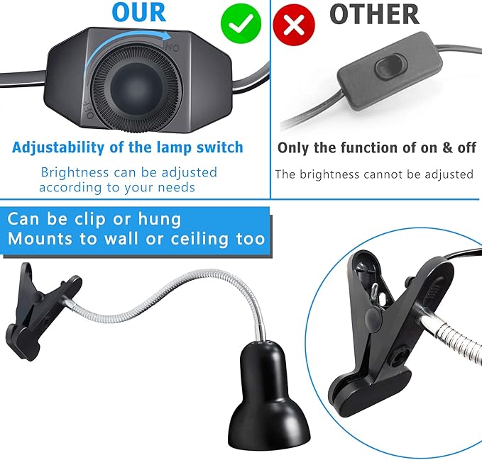 Reptile Heat Lamp, UVA UVB Reptile Light Basking Spot Lamp, Turtle Aquarium Tank Heating Lamps Holder & Switch Fixture for Aquatic Turtles Tortoise Snake Lizards Terrarium Amphibian with 3 Heat Bulbs
