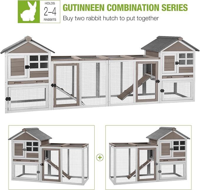 GUTINNEEN 51.6" L Chicken coop Outdoor Rabbit Hutch Indoor Bunny Cage Expandable Duck House for Small Chickens (Brown)