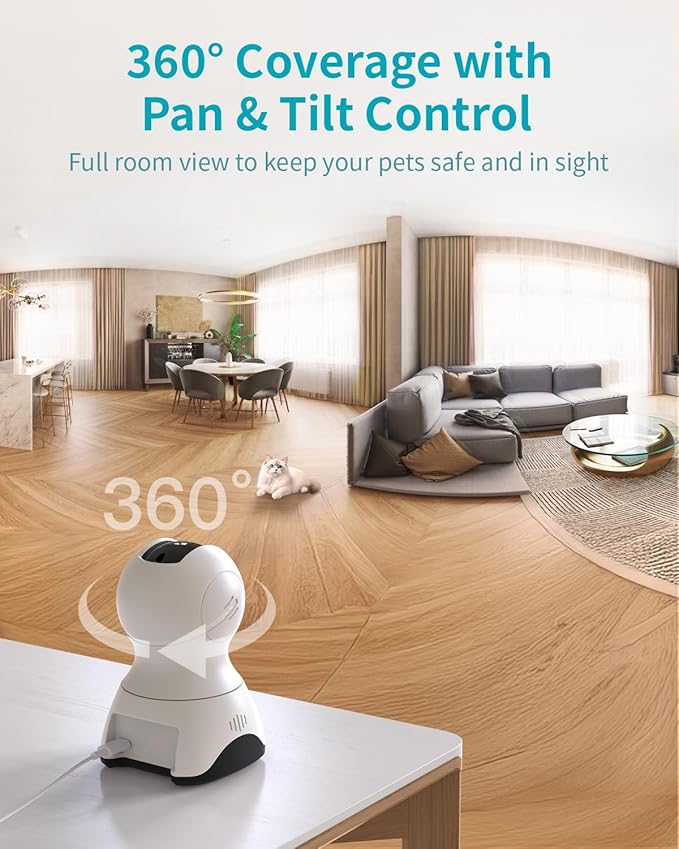 VIMTAG 4MP Pan/Tilt Indoor Camera for Pet/Dog/Cat/Baby/Nanny, Wired Security Camera for Home with Phone App, Motion Tracking, Night Vision, 2-Way Audio, AI Detection, 5GHz/2.4GHz WiFi, Works w/Alexa