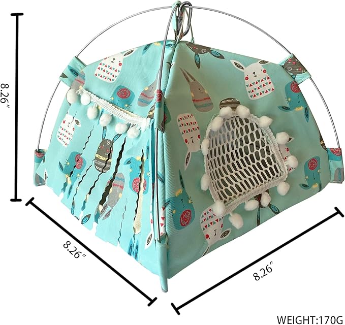 Portable Small Animal Tents House Cave Habitat Hideout with Forest Hidey Curtain for Hamster/Mice/Gerbil Rats/Guinea Pigs Hedgehog Nest Cushion Beds (Blue)