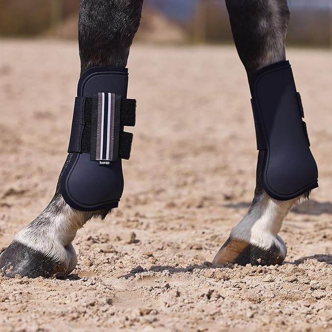 HORZE Adepto Open Front Tendon Boots | Durable Shell with Neoprene Lining - Dark Navy - Cob